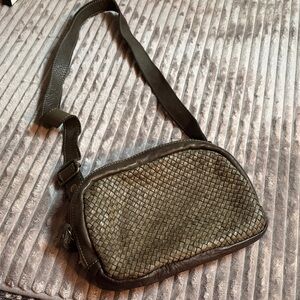 Italian Woven Leather Crossbody Bag - dark green